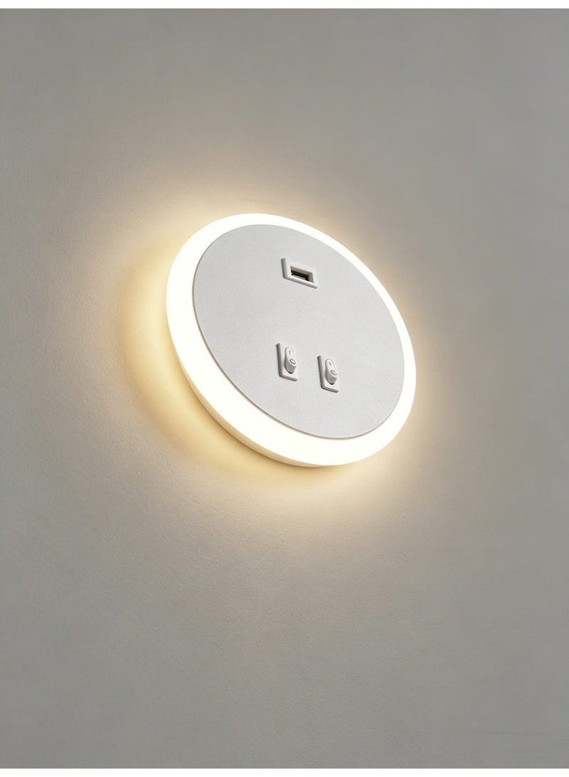 Round Halo Wall Sconce with USB Port and Dual-Control Switch — Warm-Toned Bedroom Bedside Wall Sconce - Image 3