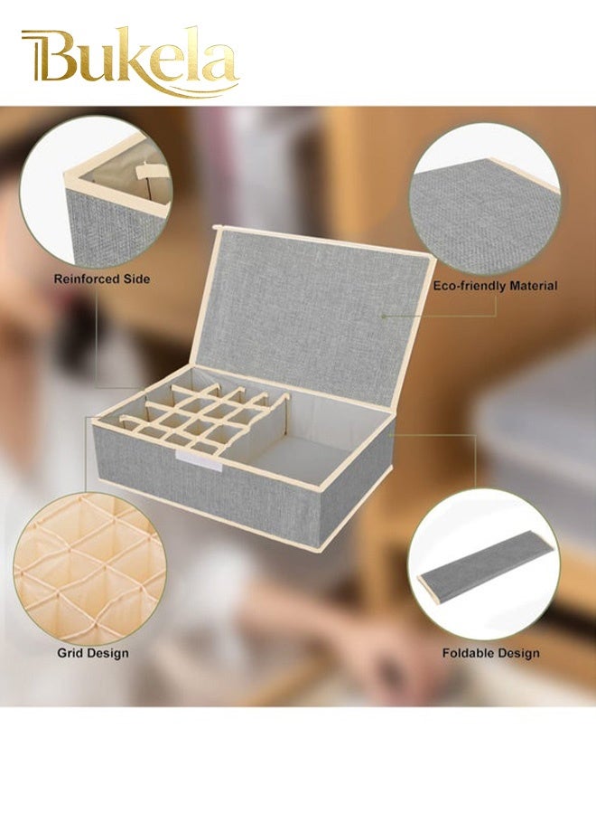 Bukela Clothes Underwear Drawer Organizer with Lid, 17 Cells Bra Closet Organizers, Foldable Underwear Storage Box, Fabric Divider Drawer Compartment for Clothing Underwear Bras Socks - Image 3