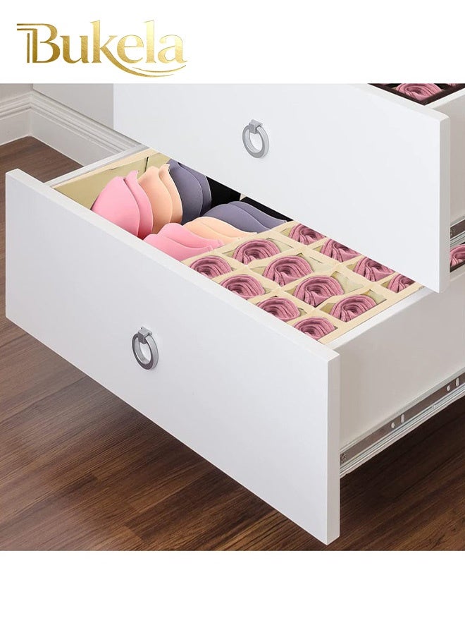 Bukela Clothes Underwear Drawer Organizer with Lid, 17 Cells Bra Closet Organizers, Foldable Underwear Storage Box, Fabric Divider Drawer Compartment for Clothing Underwear Bras Socks - Image 4