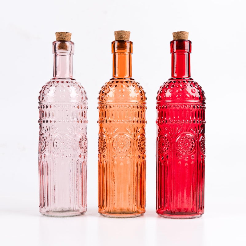 Vintage Vase Decorative Glass Vases96 inch Embossed Colored Glass BottlesLarge Wine Bottle SizeSet of 3 with Cork LidFlower Bud Vases Garden Decor SuncatchersBottle TreesWarm