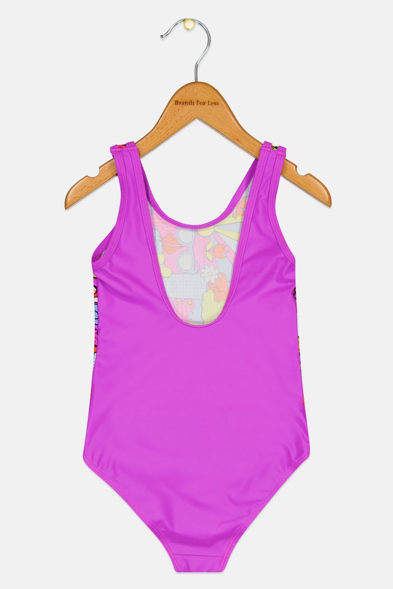 ZOGGS Toddlers Girl Allover Print Playtime Retro One Piece Swimsuit, Multicolor - Image 2