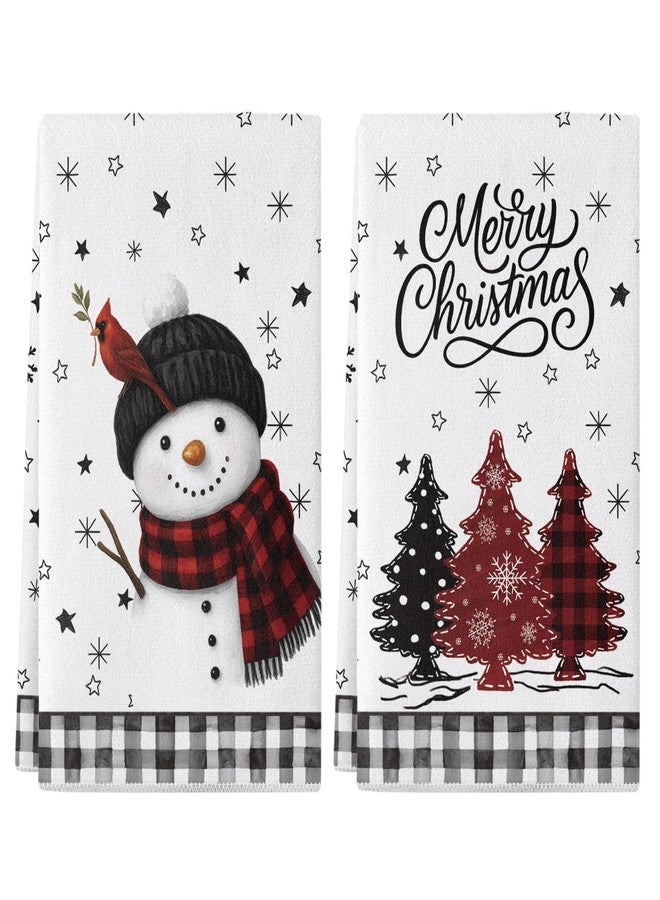 Siilues Christmas Kitchen Towels 18x26 Inch Set of 2, Tree Snowman Snowflake Merry Christmas Dish Towels Seasonal Winter Decorations for Home Drying Dishcloth - Image 1