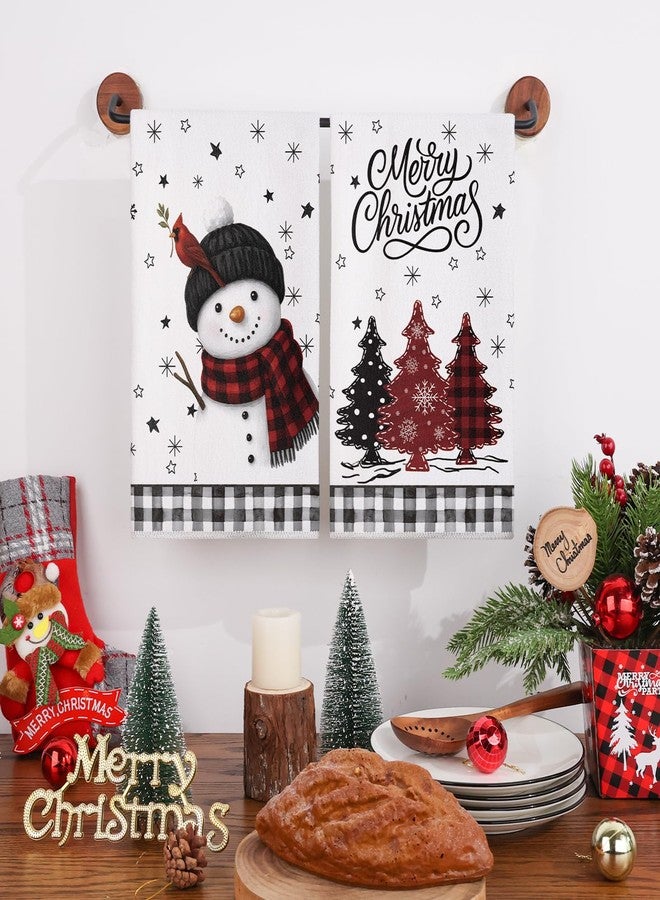 Siilues Christmas Kitchen Towels 18x26 Inch Set of 2, Tree Snowman Snowflake Merry Christmas Dish Towels Seasonal Winter Decorations for Home Drying Dishcloth - Image 2