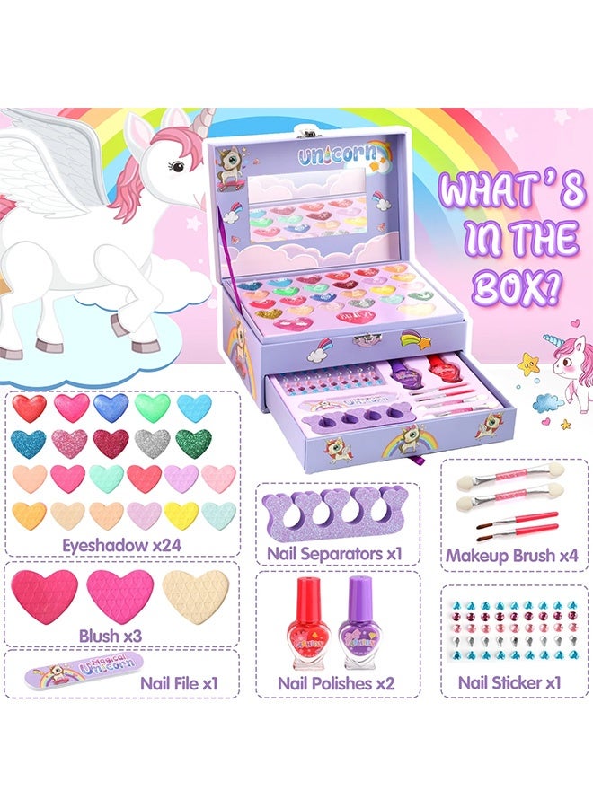 UNICORN Kids Makeup Kit for Girl, Washable Makeup Kit for Kids with Mirror, Non Toxic Pretend Makeup for Little Girl,Princess Cosmetic Girls Toys, Gifts for Little Girls Age 3+,Purple - Image 1