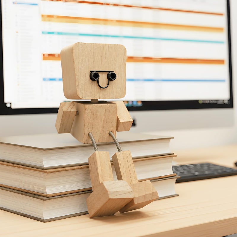 Repnalm Car Dashboard & Desk Decorations, Shaking Wooden Man Figurine, Funny Desktop Decor Car Accessories, Shaking Feet Wooden Doll Car Dashboard with 12pcs Magnetic Expressions - Image 5