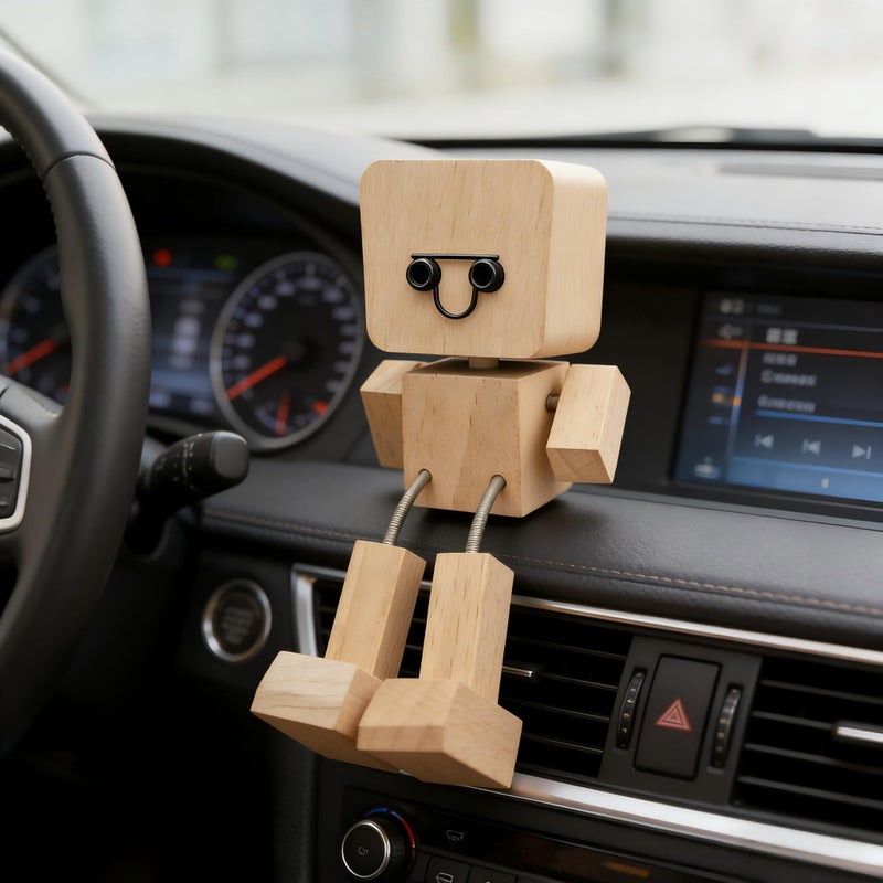 Repnalm Car Dashboard & Desk Decorations, Shaking Wooden Man Figurine, Funny Desktop Decor Car Accessories, Shaking Feet Wooden Doll Car Dashboard with 12pcs Magnetic Expressions - Image 2