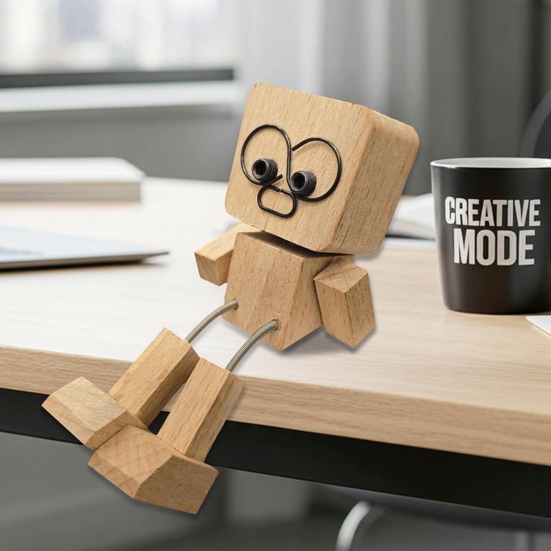Repnalm Car Dashboard & Desk Decorations, Shaking Wooden Man Figurine, Funny Desktop Decor Car Accessories, Shaking Feet Wooden Doll Car Dashboard with 12pcs Magnetic Expressions - Image 4