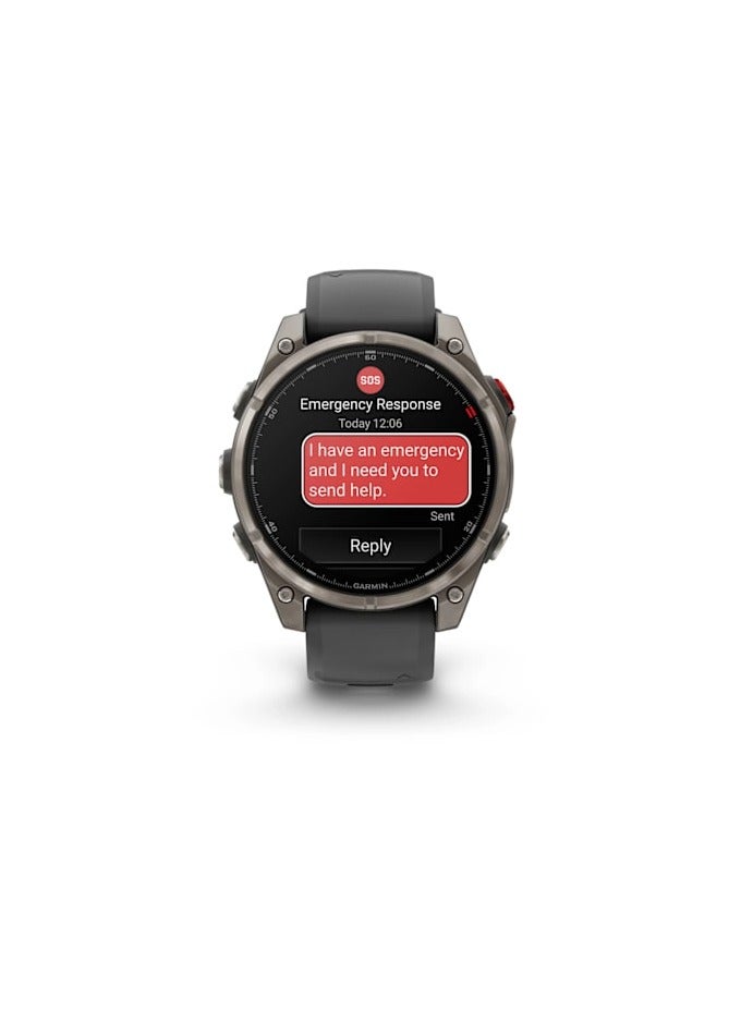 GARMIN Fenix 8 Pro - 47MM - Titanium with Graphite/Black Silicone Band - Up to 8 Days of Battery Life  - 1.4"Amoled Display, sapphire crystal, Heart Rate Monitor, All day stress monitor, Gps tracking, Super bright LED flashlight, iOS and Android compatible Graphite - Image 2