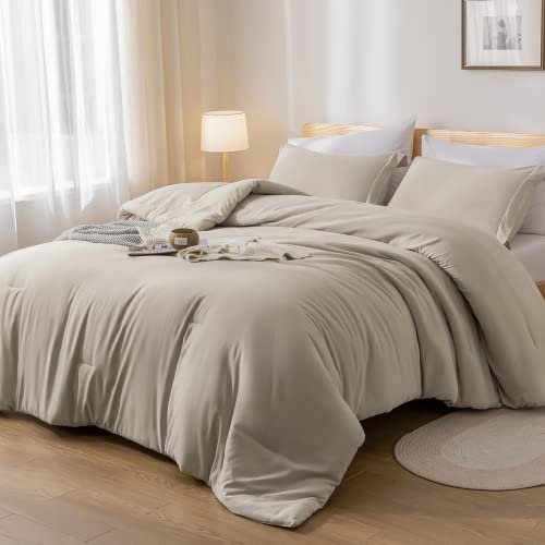 weigelia Full Size Comforter Set 7 Pieces Oatmeal Comforter Set Microfiber Comforters Full Size with Sheets Soft Fluffy Bedding Set with Sheets for All Season - Image 3