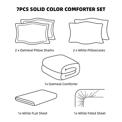 weigelia Full Size Comforter Set 7 Pieces Oatmeal Comforter Set Microfiber Comforters Full Size with Sheets Soft Fluffy Bedding Set with Sheets for All Season - Image 5
