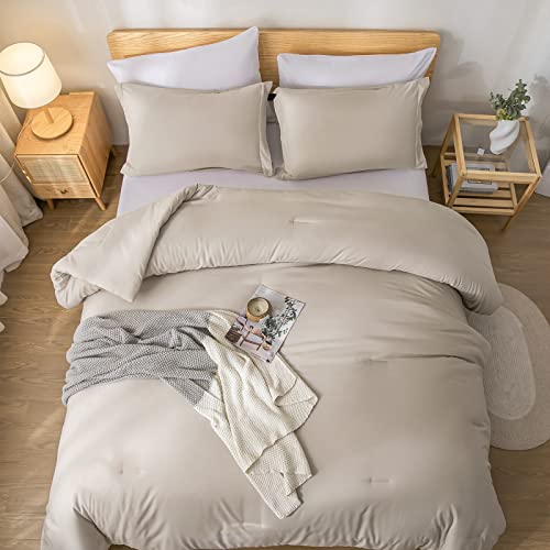 weigelia Full Size Comforter Set 7 Pieces Oatmeal Comforter Set Microfiber Comforters Full Size with Sheets Soft Fluffy Bedding Set with Sheets for All Season - Image 4