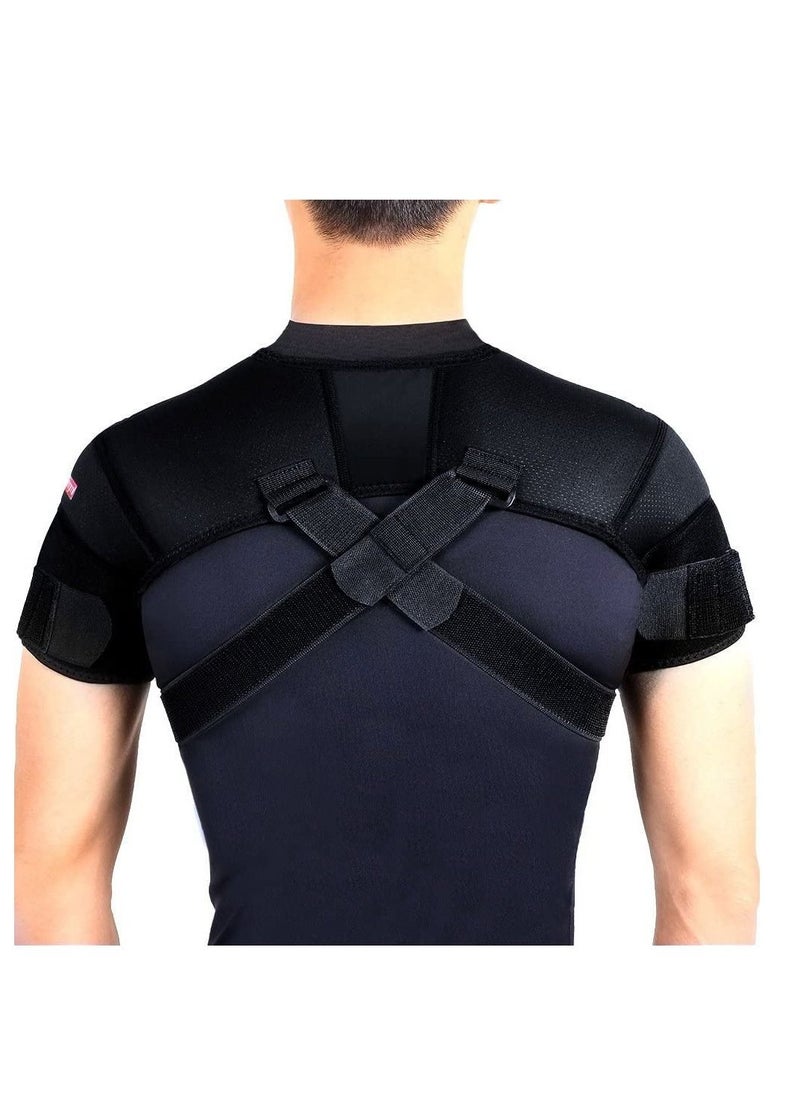 Y&D - Double Shoulder Support Brace Strap Wrap Neoprene Protector Recovery for Men and Women Stability Adjustable Fit Sleeve L - Image 1
