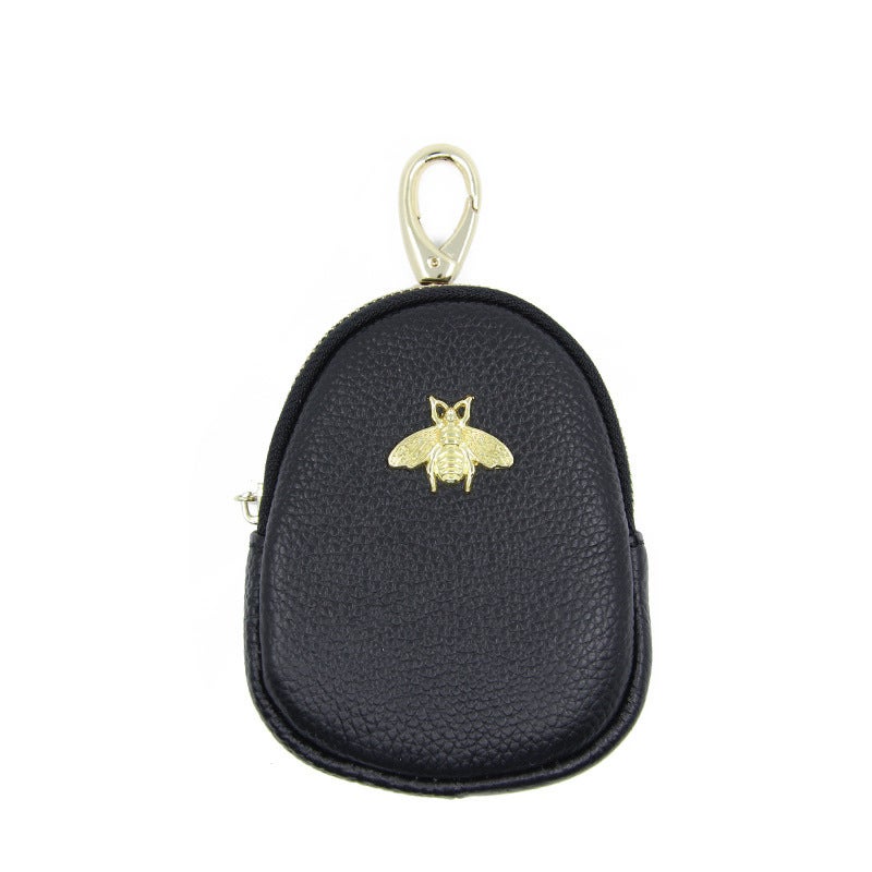 Top Layer Cowhide Bee Mini Small Wallet Zipper Coin Purse Small Bag With Key Bag Coin Bag For Girls - Image 1