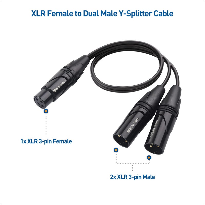 Cable Matters Balanced XLR Splitter Cable 1.5ft / 0.5m, XLR Y Splitter Cable 2 Male to 1 Female, XLR Y Cable 1 Female 2 Male - Image 2