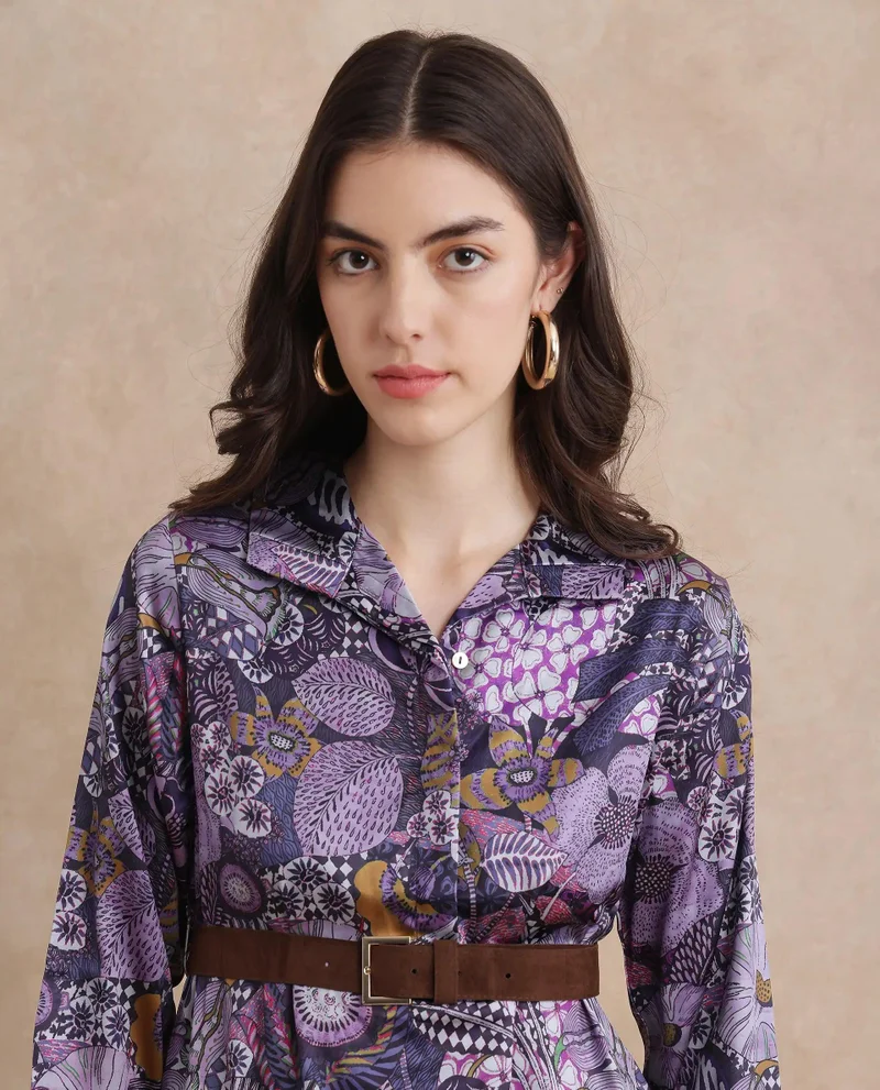 ريريزم Women's Printed Short Dress With Belt