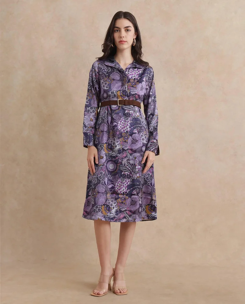 ريريزم Women's Printed Short Dress With Belt