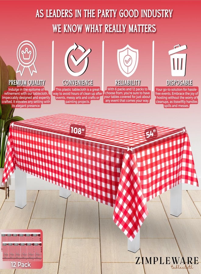 ZIMPLEWARE Premium Red Gingham Checkered Plastic Table Cloth Disposable (12 Pk) Plastic Tablecloths for Rectangle Tables (54in x 108in) Party Table Cloths Disposable for 6ft to 8ft Rectangle Tables - Image 3