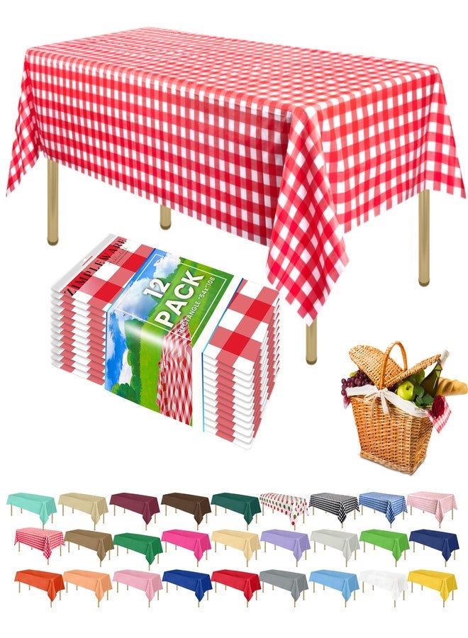 ZIMPLEWARE Premium Red Gingham Checkered Plastic Table Cloth Disposable (12 Pk) Plastic Tablecloths for Rectangle Tables (54in x 108in) Party Table Cloths Disposable for 6ft to 8ft Rectangle Tables - Image 1