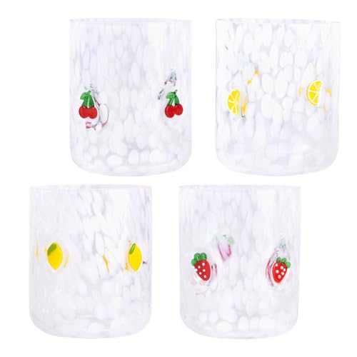 Trxvxo 4 PCS 14 Ounce Icon Juice Glasses,Anthropology Glass Cups,Juice Drinking Cups,Four Patterns,Strong and Durable Glasses Are The Great Gifts for Friends! - Image 1