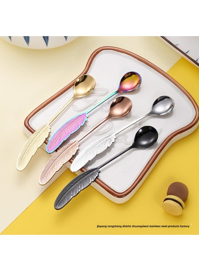 304 Stainless Steel Coffee Mixing Spoon Hand Gift Creative Small Spoon Watermelon Fork Spoon Ice Cream Spoon Gift Spoon-Color:Silver-Specifications:Feather Fork - Image 5