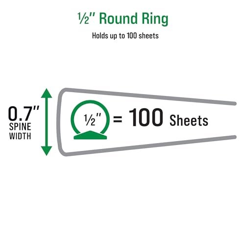 Office Essentials Economy View 3 Ring Binders, 0.5" Round Rings, 0.7" Spine, 100-Sheet Capacity, White Binders (12-Pack of 03422) - Image 4