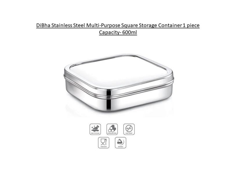 DiBha Stainless Steel Multi-Purpose Square Storage Container 1 piece Capacity- 600ml - Image 4