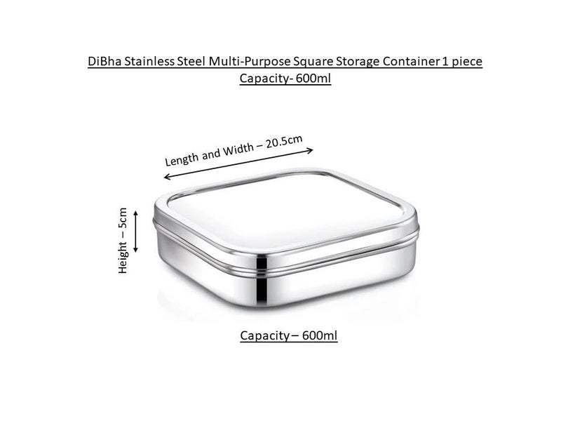 DiBha Stainless Steel Multi-Purpose Square Storage Container 1 piece Capacity- 600ml - Image 3
