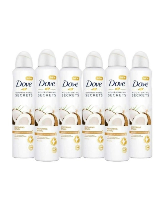 Dove Nourishing Secrets Coconut & Jasmine Flower Antiperspirant Deodorant Spray 250ml Pack of 6 Pieces | Long Lasting Sweat & Odor Protection | Soft & Smooth Underarms - Image 1