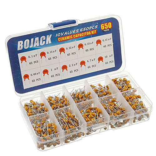 BOJACK 10 Type Values 650Pcs Ceramic Capacitor Assortment Kit Capacitors from 0.1uf/100 nF to 10 uF in a Box - Image 2