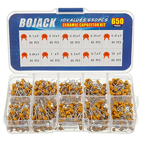BOJACK 10 Type Values 650Pcs Ceramic Capacitor Assortment Kit Capacitors from 0.1uf/100 nF to 10 uF in a Box - Image 1