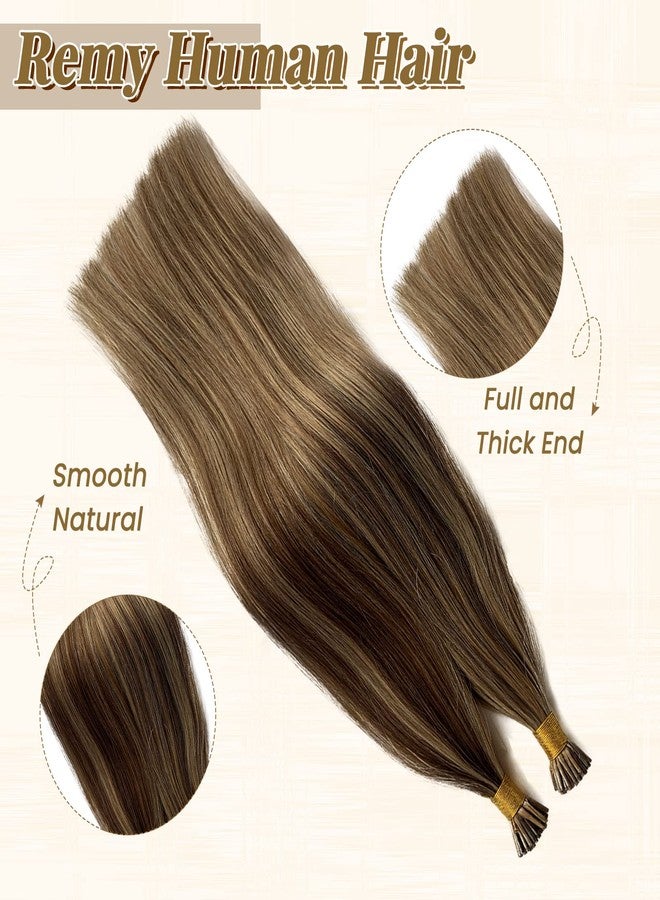 Smavida I Tip Hair Extensions 100% Real Human Hair Keratin Tip Dark Brown with Blonde Highlights Long Straight Hair Extensions Human Hair Thick Hair Itip Hair Fusion Extensions Human Hair for White Women - Image 3