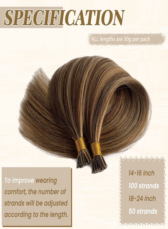 Smavida I Tip Hair Extensions 100% Real Human Hair Keratin Tip Dark Brown with Blonde Highlights Long Straight Hair Extensions Human Hair Thick Hair Itip Hair Fusion Extensions Human Hair for White Women - Image 5