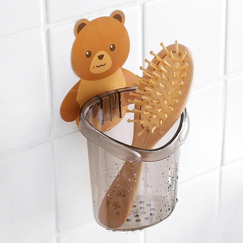Hirani HIRANI Toothbrush Holders for Bathroom Plastic Stand Teddy Bear Toothbrush, Toothpaste, Cream, Brush, Lotion Waterproof Self Adhesive Holder for Kids Random Color (1) - Image 1