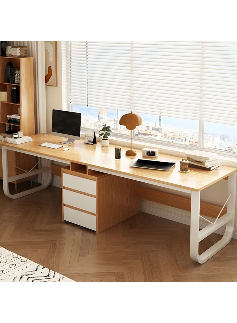 DubaiGallery طاولة دراسة مزدوجة مقاعد لشخصين بتصميم حديث متعدد الوظائف لمكتب المنزل مع أدراج تخزين 200x50x72 سم - Image 1