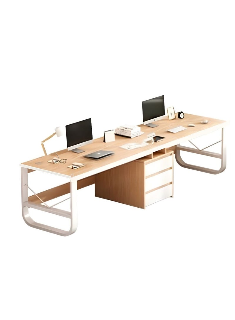 DubaiGallery طاولة دراسة مزدوجة مقاعد لشخصين بتصميم حديث متعدد الوظائف لمكتب المنزل مع أدراج تخزين 200x50x72 سم - Image 4