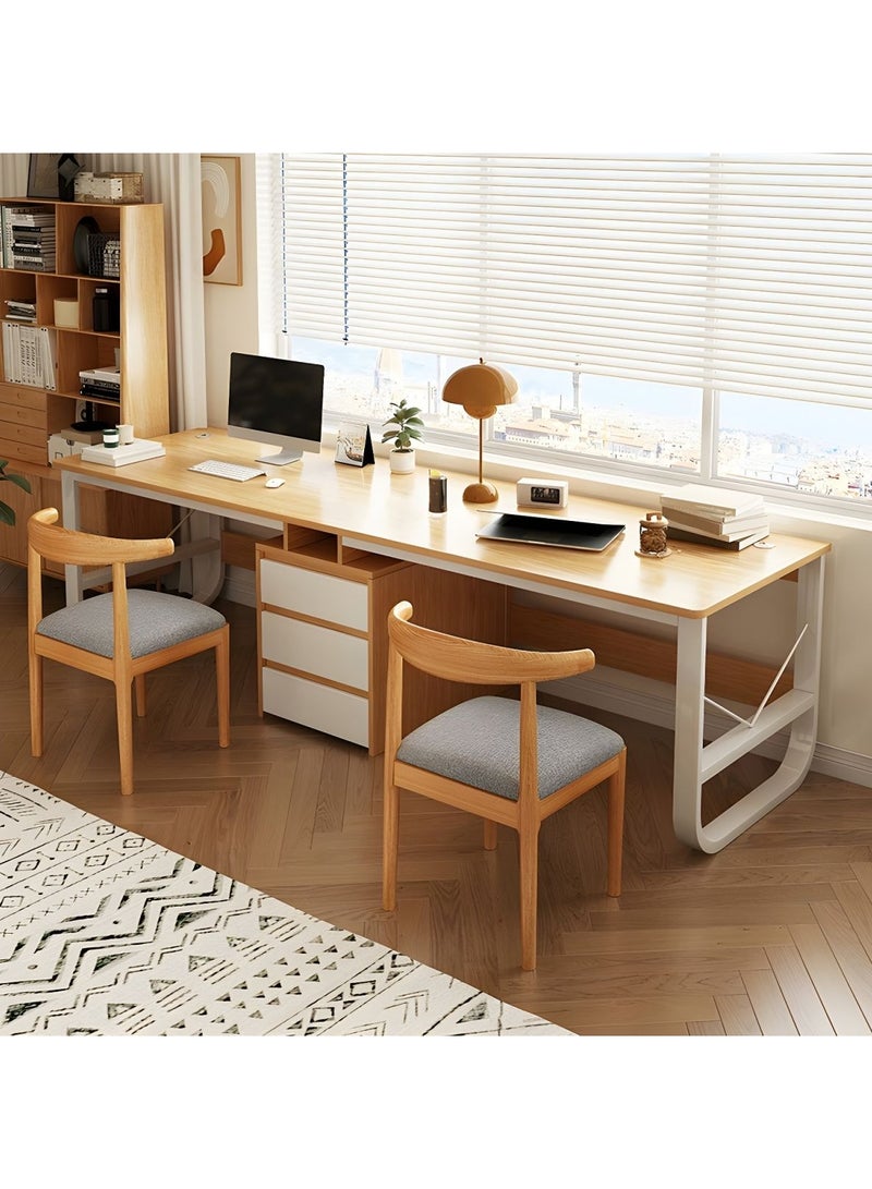 DubaiGallery طاولة دراسة مزدوجة مقاعد لشخصين بتصميم حديث متعدد الوظائف لمكتب المنزل مع أدراج تخزين 200x50x72 سم - Image 2