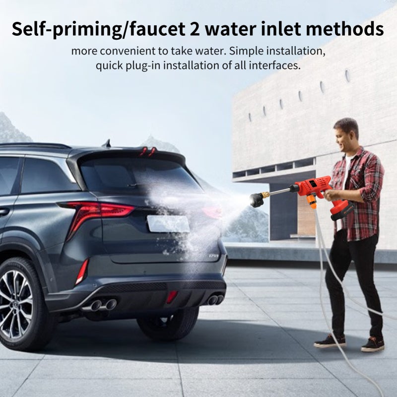 Cordless Pressure Washer: 300W High Voltage, 6in1 Adjustable Sprayer - Self-Priming/Faucet Dual Inlets, Wire-Free Portability for Car, Home, Garden Cleaning - Image 5