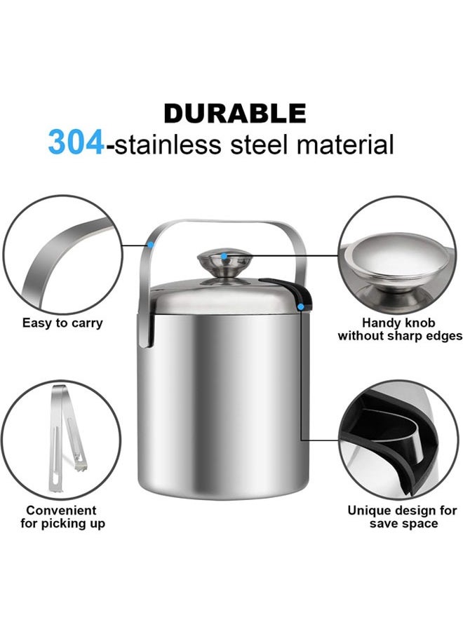 Hihonor Stainless Steel Ice Bucket Insulated with Tongs, Lids, Insulated Double Insulation Low Temperature Ice Bucket, Keeps Ice Frozen Longer Fruit Holder kitchen fresh-keeping utensils, 3 L  - Image 2