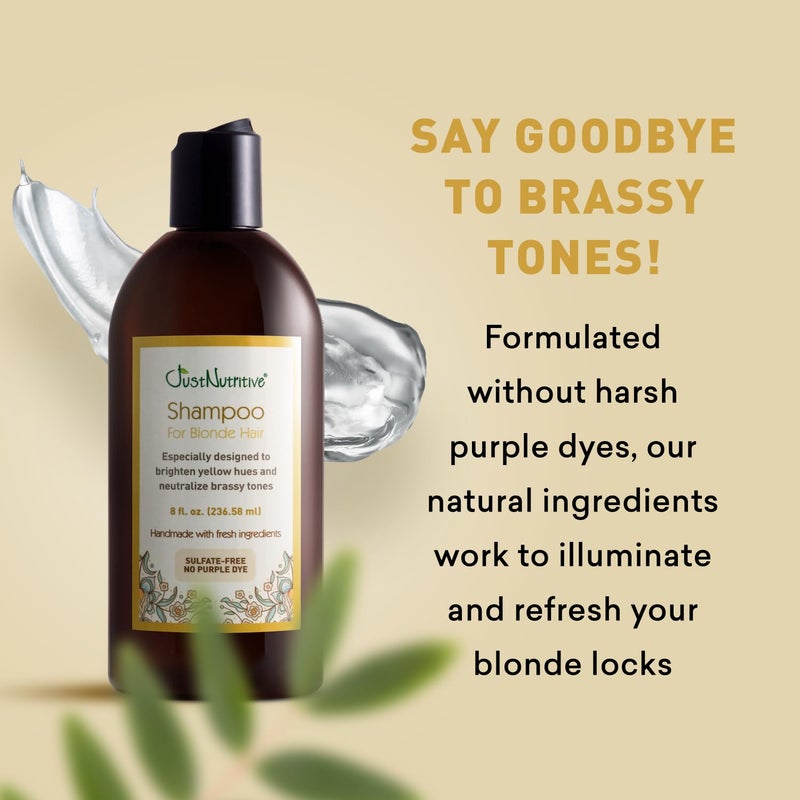 Just Nutritive Shampoo For Blonde Natural & Color-Treated Hair, Neutralize Brassy Tones, No Purple or Blue Shampoo, Paraben Free, Phthalate Free, Silicone Free, 8 oz. Bottle - Image 3