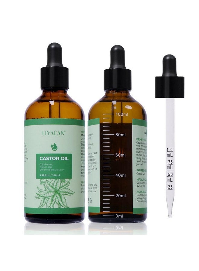 LIYALAN Pure Castor Oil,Cold Pressed, Unrefined,Hair Oil For Thicken Hair Nourish Hair&Scalp, Hair Care Glass Bottle,For Face Body Massage, Carrier Oil,Skin Care,3.38 Fl Oz - Image 1