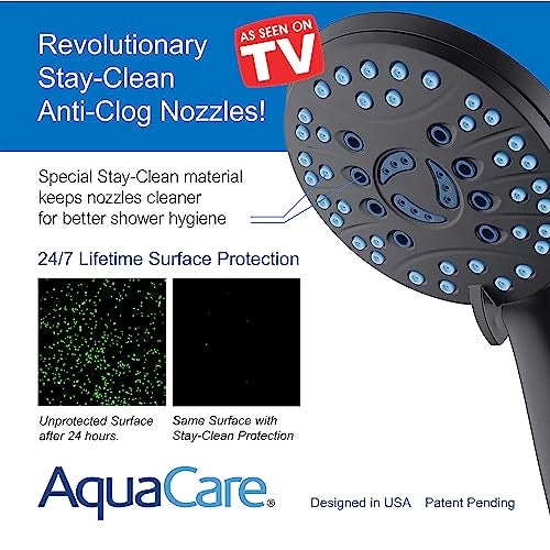 Hotel Spa AquaCare High Pressure 8-mode Handheld Shower Head - Anti-clog Nozzles, Built-in Power Wash to Clean Tub, Tile & Pets, Extra Long 6 ft. Stainless Steel Hose, Wall & Overhead Brackets - Image 3