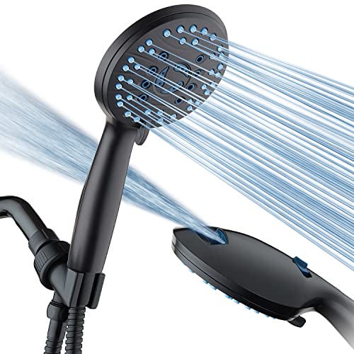 Hotel Spa AquaCare High Pressure 8-mode Handheld Shower Head - Anti-clog Nozzles, Built-in Power Wash to Clean Tub, Tile & Pets, Extra Long 6 ft. Stainless Steel Hose, Wall & Overhead Brackets - Image 1