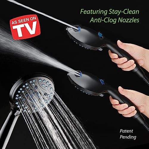 Hotel Spa AquaCare High Pressure 8-mode Handheld Shower Head - Anti-clog Nozzles, Built-in Power Wash to Clean Tub, Tile & Pets, Extra Long 6 ft. Stainless Steel Hose, Wall & Overhead Brackets - Image 2