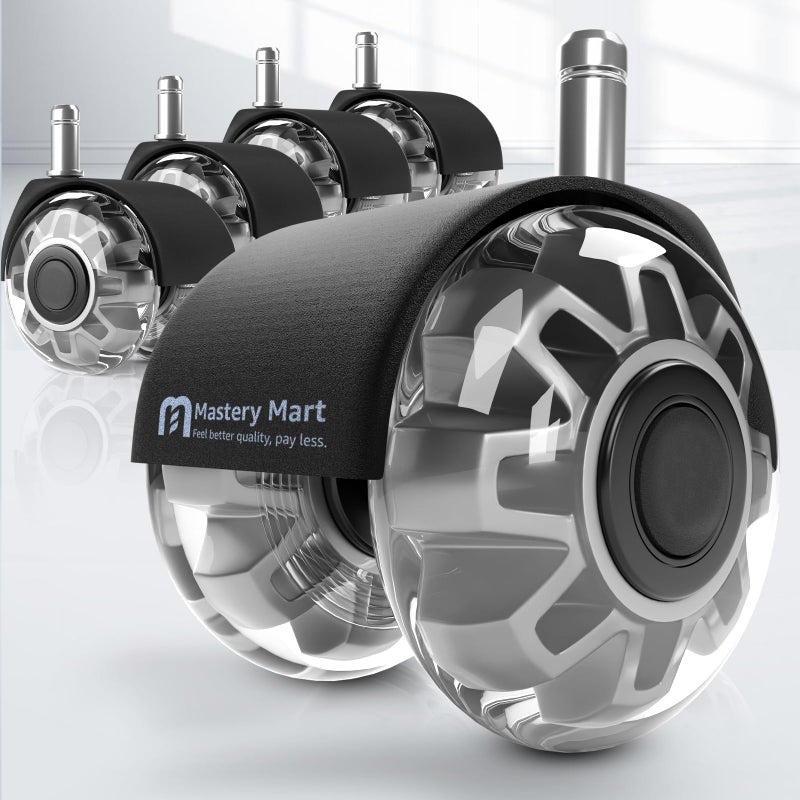 Mastery Mart Office Chair Caster Wheels for Hardwood Floors, Heavy Duty and Quiet Smooth Rollerblade Wheels for Office Chair, Universal Size (11x22mm), Suitable for Most Chairs - Image 1