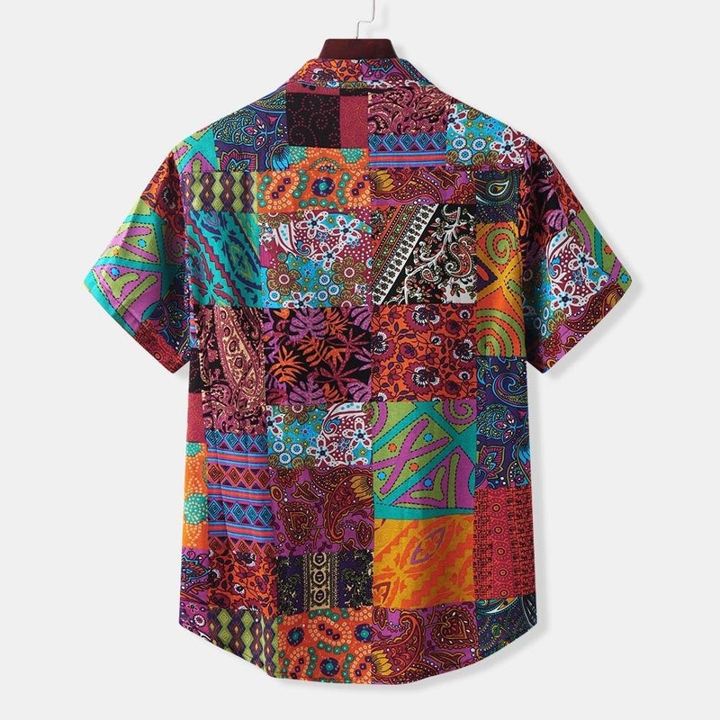 2020Men Short Sleeve Floral Shirt Men's Half Sleeve Print S - Image 3