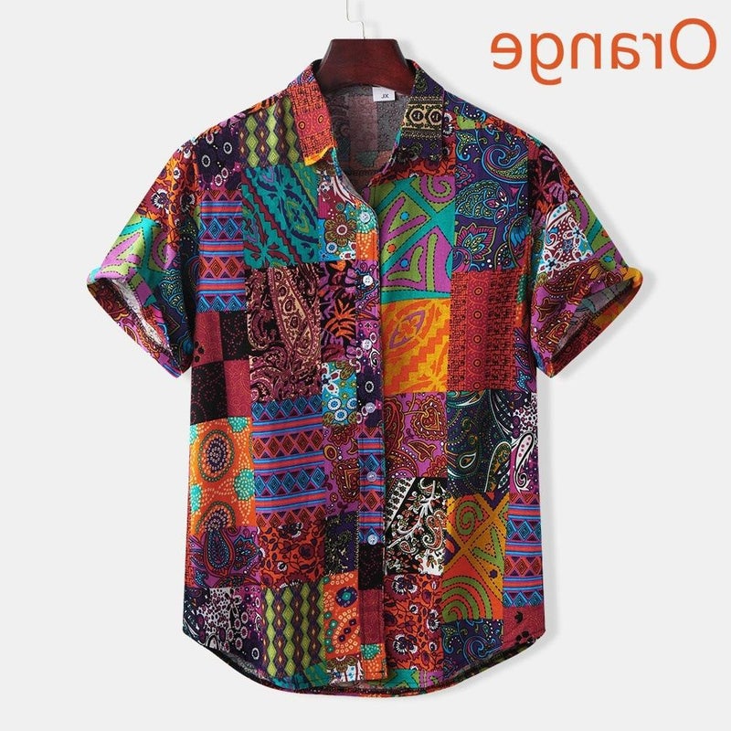 2020Men Short Sleeve Floral Shirt Men's Half Sleeve Print S - Image 2