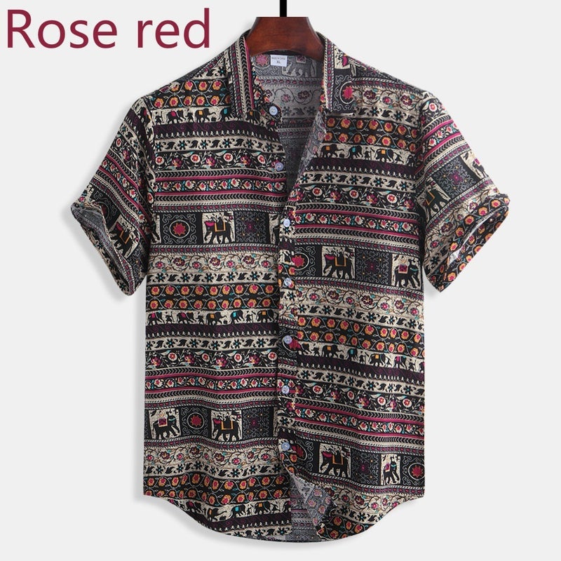 2020Men Short Sleeve Floral Shirt Men's Half Sleeve Print S - Image 1