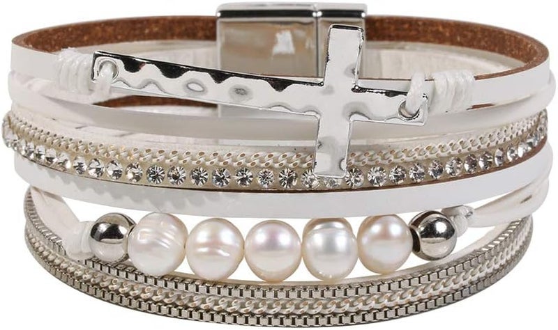 Vercret Leather Wrap Bracelet for Women - Multi-Layer Bracelets with Magnetic Clasp Bangle Cuff Stacked Bracelet for lady and Mother - Image 1