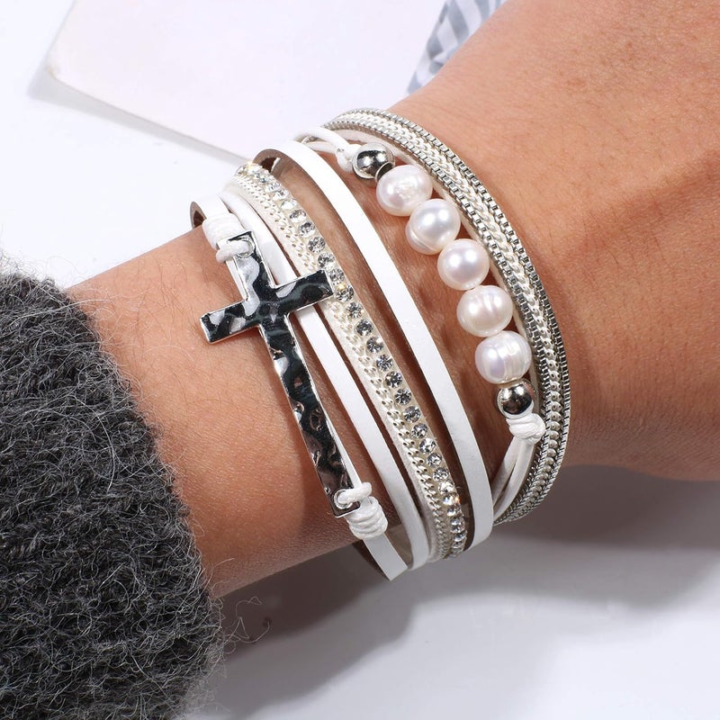 Vercret Leather Wrap Bracelet for Women - Multi-Layer Bracelets with Magnetic Clasp Bangle Cuff Stacked Bracelet for lady and Mother - Image 2