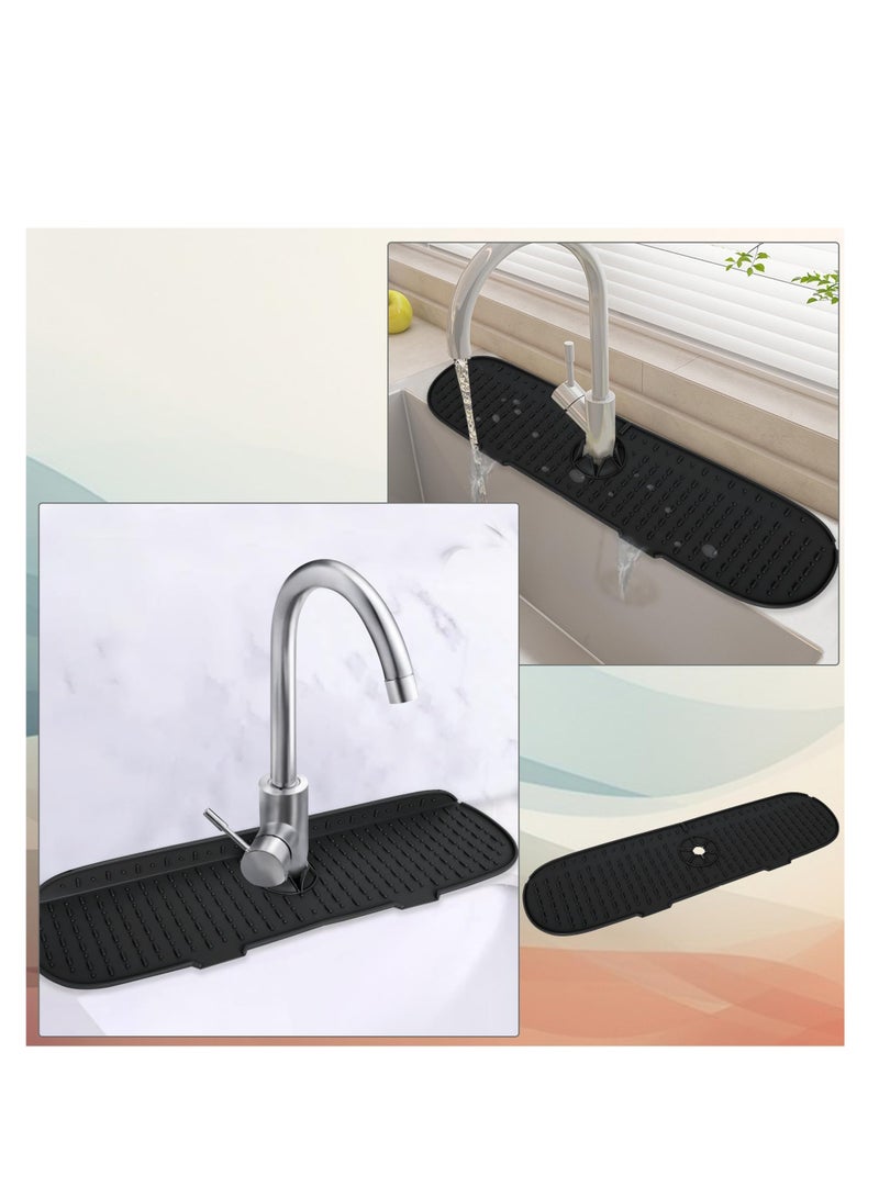 Silicone Faucet Mat, Sink Splash Guard, Bathroom Faucet Water Catcher Mat, Water Catcher Mat for Kitchen & Bathroom Countertop Protect, Keep Drying Kitchen Accessories (Black) - Image 4